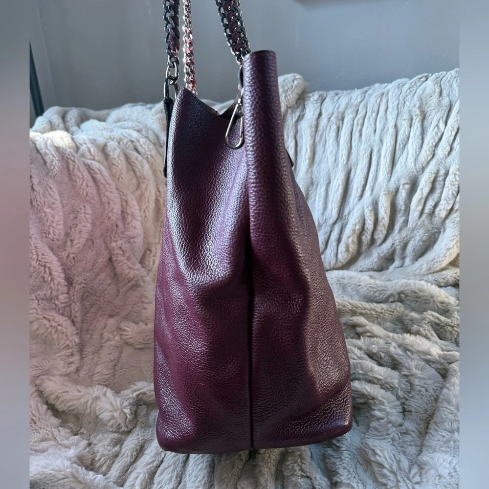 White on 8 Made in Italy Burgundy Leather SatchelTote Bag  Gunmetal Chain Straps
